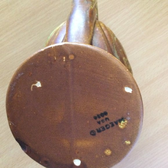 Vintage Haeger pottery USA green and brown cornucopia ceramic planter w handle - Picture 6 of 6